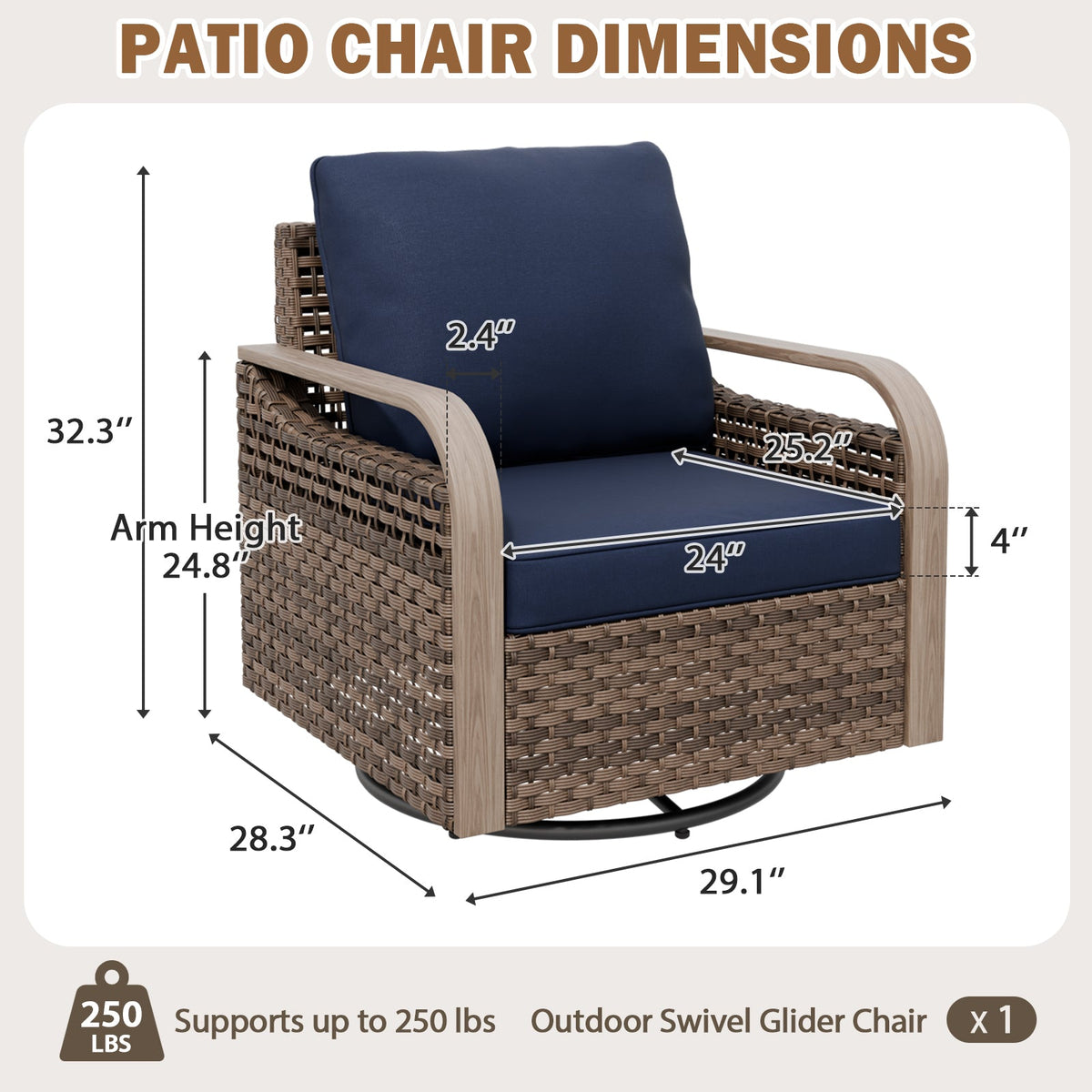 Modern Wicker Swivel Rocker Chair Outdoor, Brown/Gray - Eagle Peak®