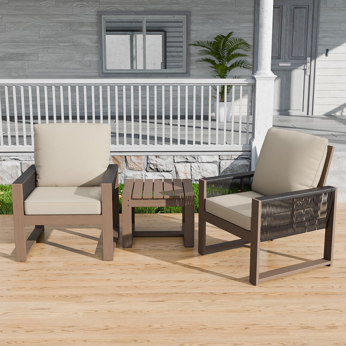 Natural Cedar Wood Bistro Set, Single Chairs and Square Table, 3 Pieces - Eagle Peak Custom Canopy Tent