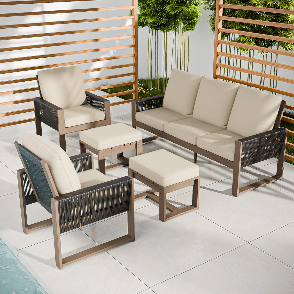 Natural Wood Outdoor Patio Furniture Set, 5 Pieces - Eagle Peak Custom Canopy Tent