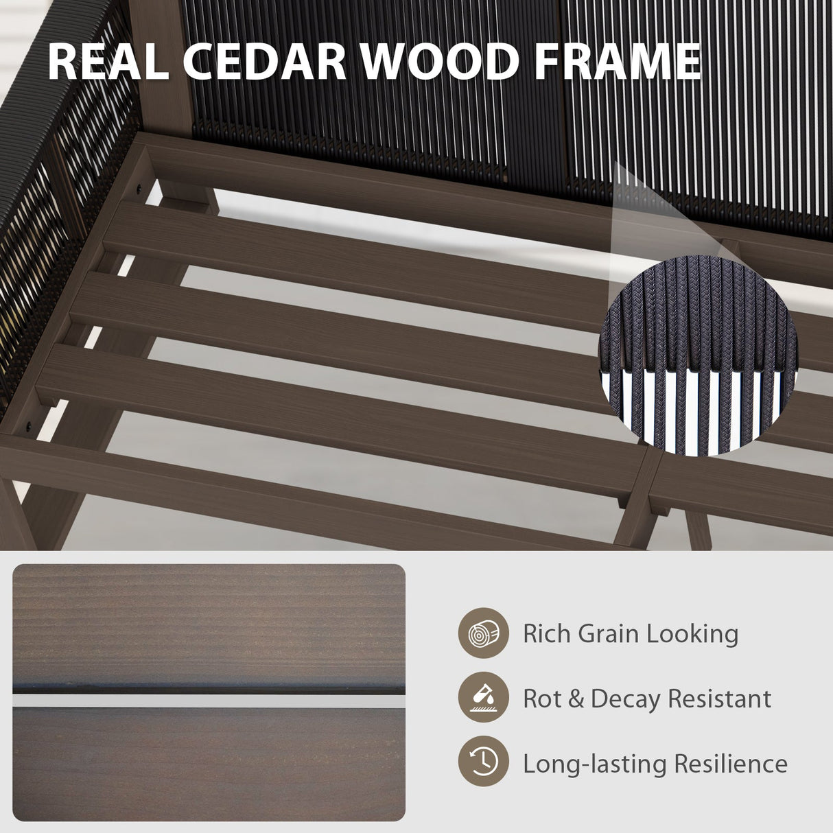 Natural Wood Outdoor Patio Furniture, Sofa 2 Patio Chairs 2 Ottomans and Coffee Table, 6 pcs - Eagle Peak Custom Canopy Tent