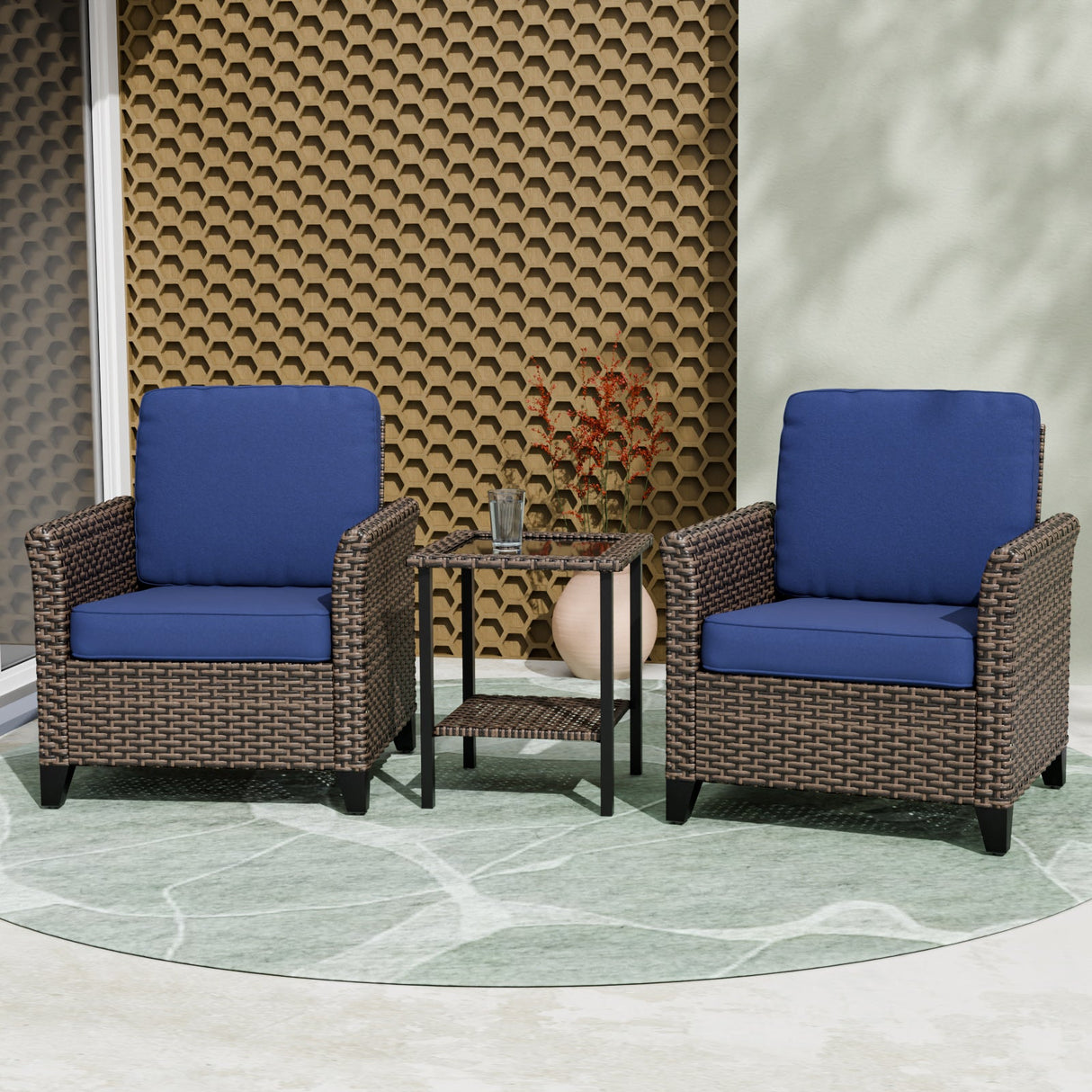 Ocean Vista 3 Piece Outdoor Wicker Bistro Set, Patio Chairs with Side Table - Eagle Peak