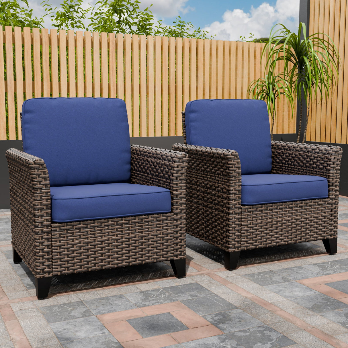 Ocean Vista Outdoor Wicker Patio Chairs Rattan Furniture, Set of 2 Patio Chairs - Eagle Peak