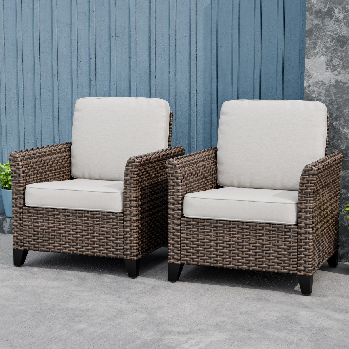 Ocean Vista Outdoor Wicker Patio Chairs Rattan Furniture, Set of 2 Patio Chairs - Eagle Peak