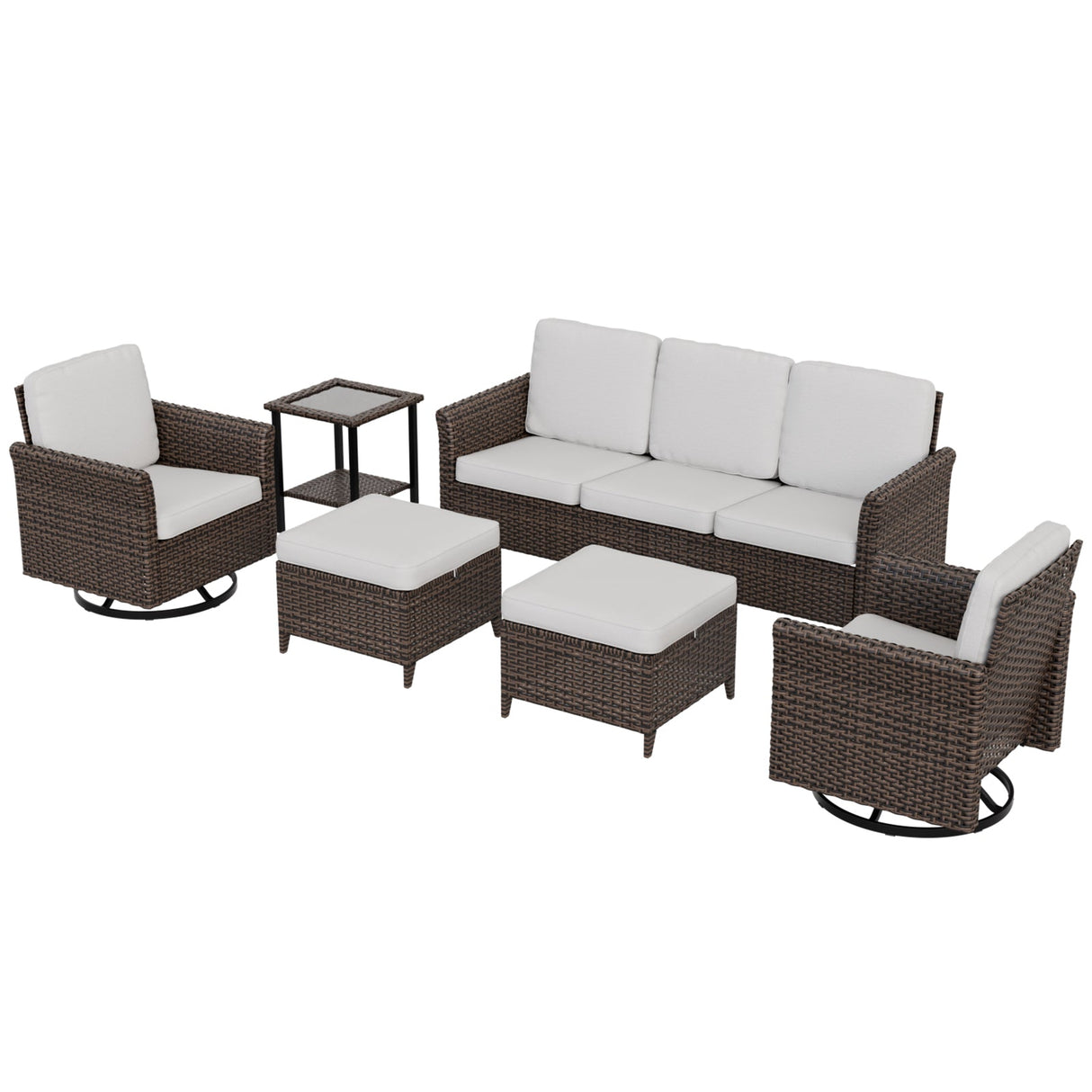 Ocean Vista Wicker Outdoor Patio Furniture Set, Couch Swivel Rocking Chairs Ottomans Table, 6 Piece - Eagle Peak