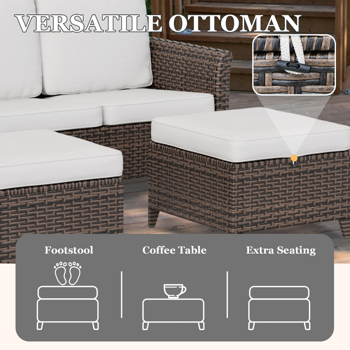 Ocean Vista Wicker Outdoor Patio Furniture Set w/ 3 Seat Sofa, Patio Chairs, 5 Piece - Eagle Peak