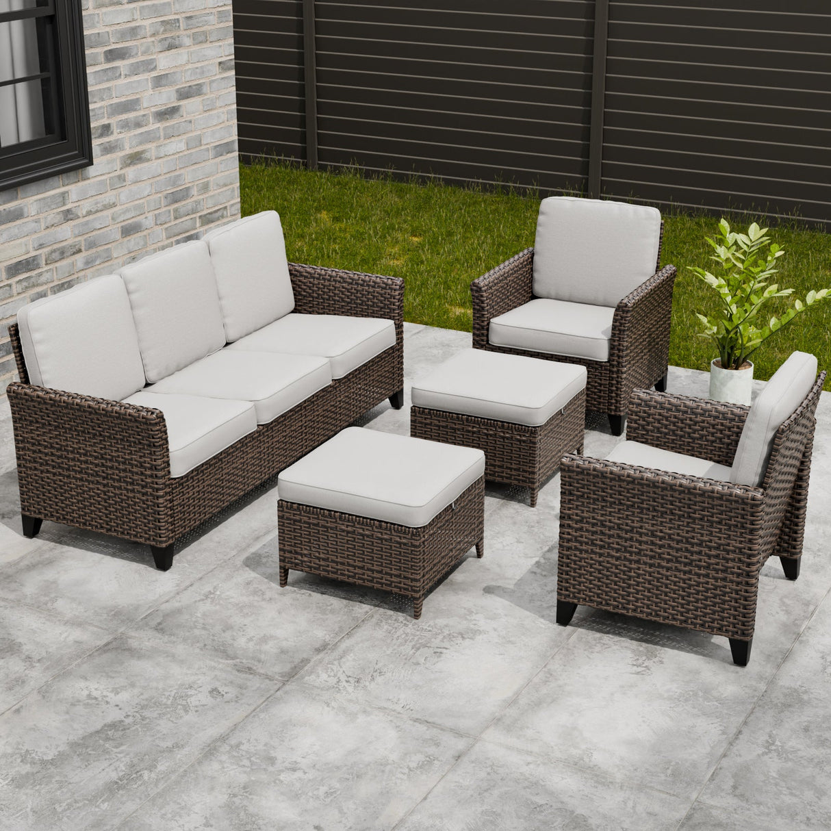Ocean Vista Wicker Outdoor Patio Furniture Set w/ 3 Seat Sofa, Patio Chairs, 5 Piece - Eagle Peak