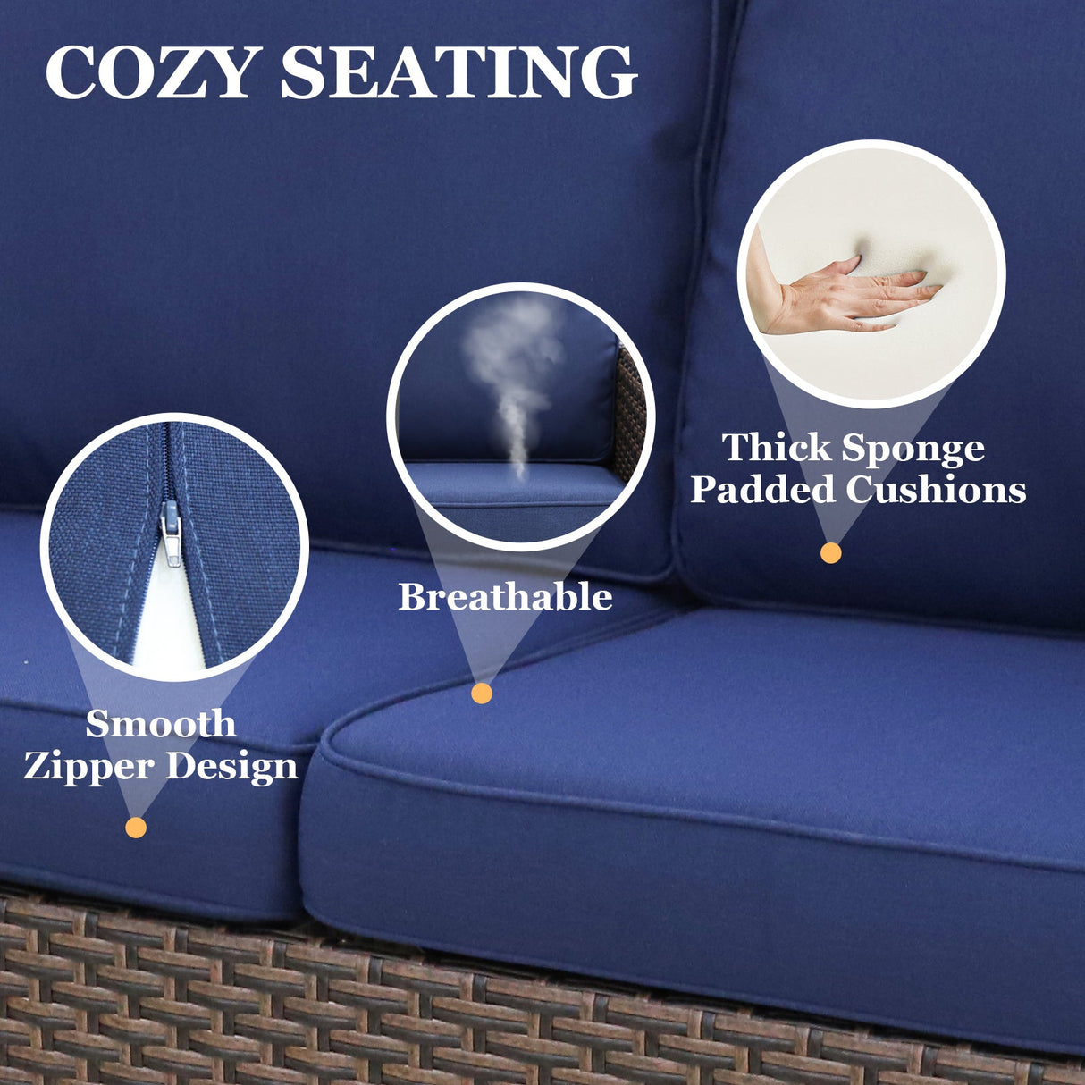 Ocean Vista Wicker Outdoor Patio Furniture Set w/ 3 Seat Sofa, Patio Chairs, 5 Piece - Eagle Peak