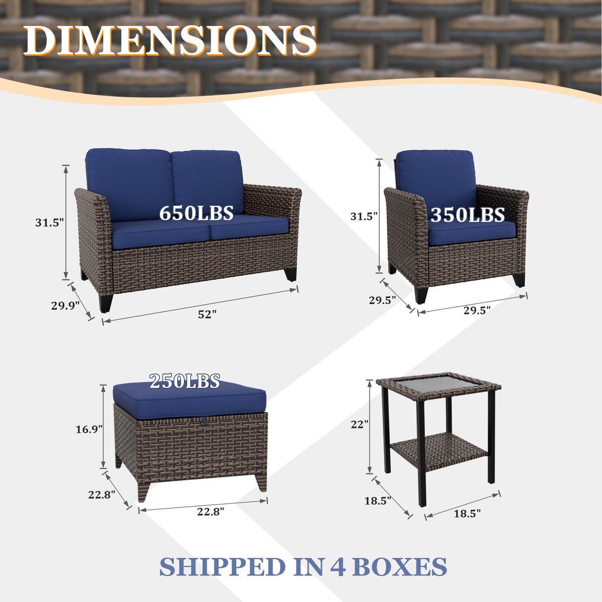 Ocean Vista Wicker Outdoor Patio Furniture Set w/ Patio Chairs, 6 Piece - Eagle Peak