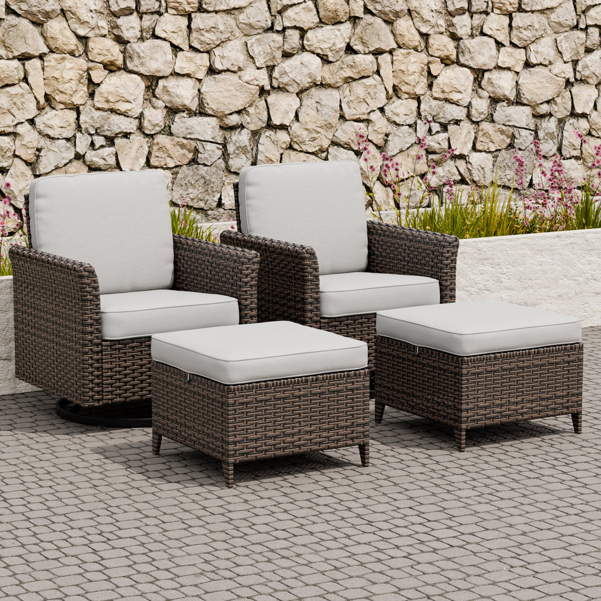 Ocean Vista Wicker Outdoor Patio Seating Set w/ Swivel Rocking Chairs, 4 Pieces - Eagle Peak