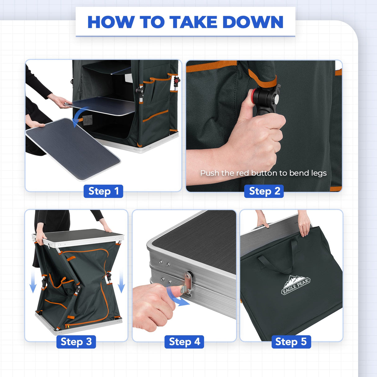 Outdoor Camping Pop Up Folding Table with Large 3 - Tier Storage Organizer and Side Pockets - Eagle Peak Custom Canopy Tent