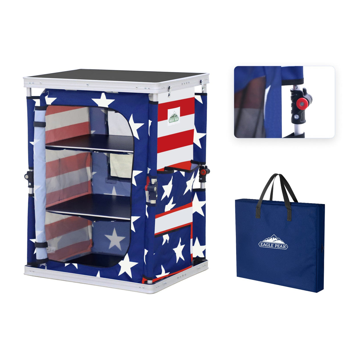 Outdoor Camping Pop Up Folding Table with Large 3 - Tier Storage Organizer and Side Pockets - Eagle Peak Custom Canopy Tent