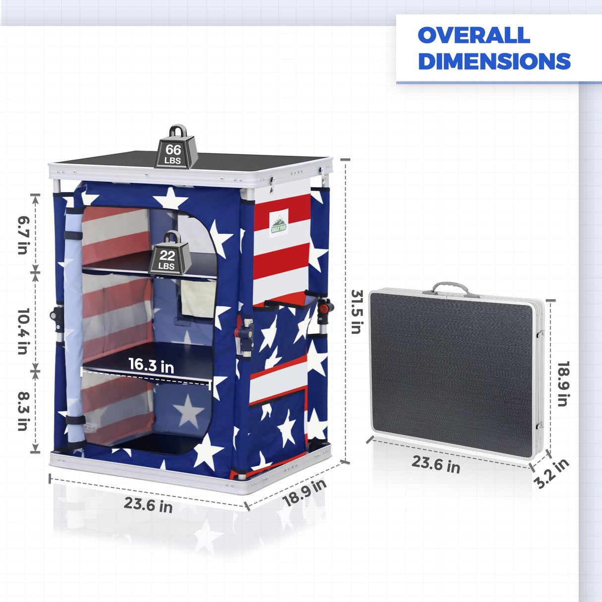 Outdoor Camping Pop Up Folding Table with Large 3 - Tier Storage Organizer and Side Pockets - Eagle Peak Custom Canopy Tent