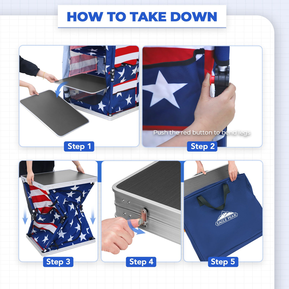 Outdoor Camping Pop Up Folding Table with Large 3 - Tier Storage Organizer and Side Pockets - Eagle Peak Custom Canopy Tent