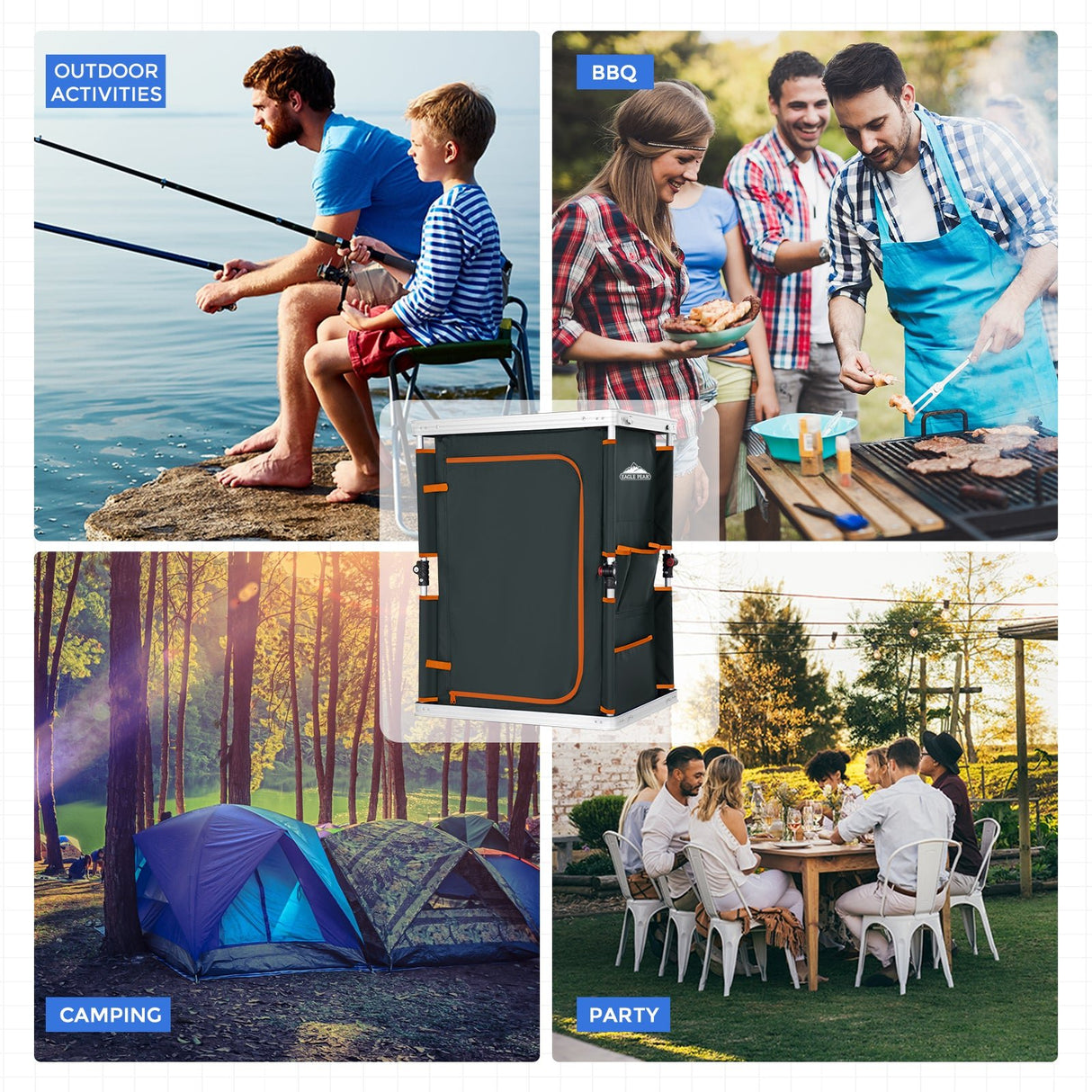 Outdoor Camping Pop Up Folding Table with Large 3 - Tier Storage Organizer and Side Pockets - Eagle Peak Custom Canopy Tent