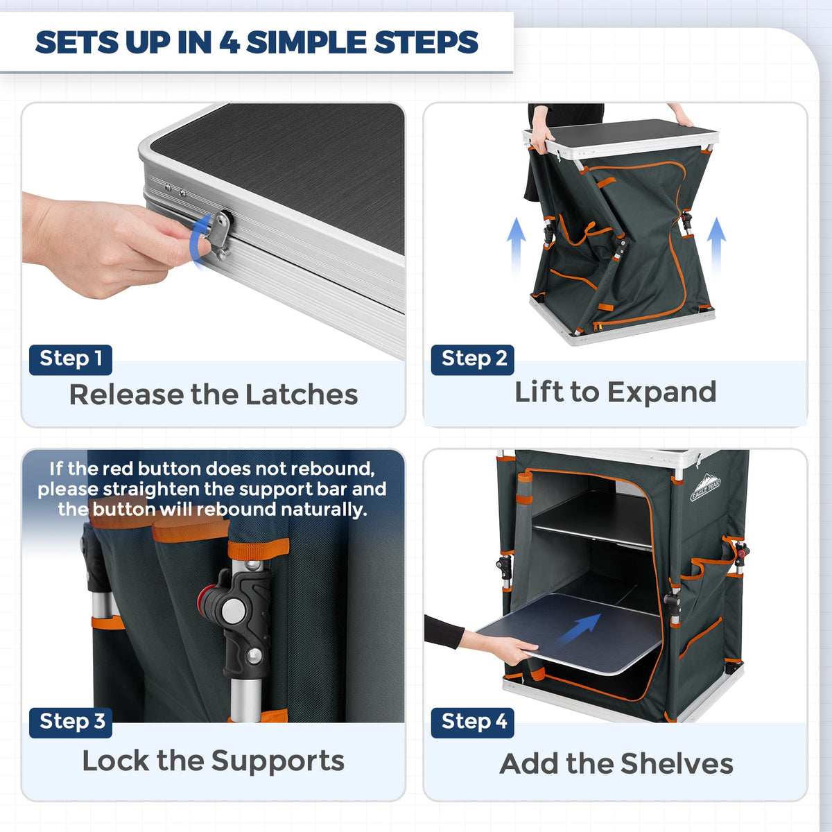 Outdoor Camping Pop Up Folding Table with Large 3-Tier Storage Organizer and Side Pockets - Eagle Peak®