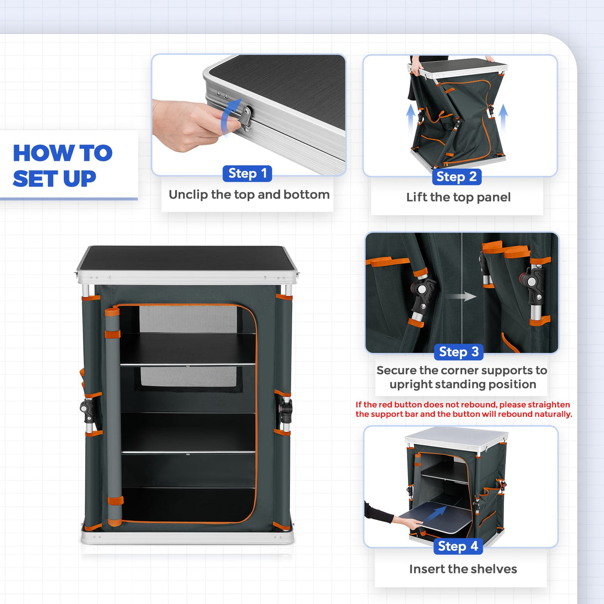 Outdoor Camping Pop Up Folding Table with Large 3 - Tier Storage Organizer and Side Pockets - Eagle Peak Custom Canopy Tent