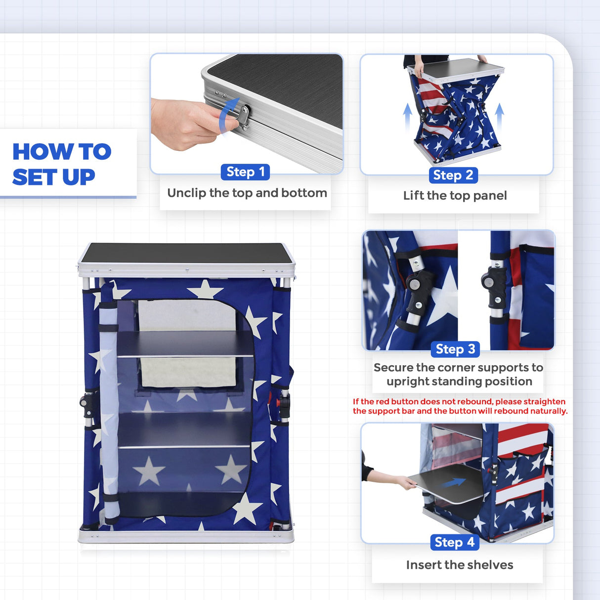 Outdoor Camping Pop Up Folding Table with Large 3 - Tier Storage Organizer and Side Pockets - Eagle Peak Custom Canopy Tent