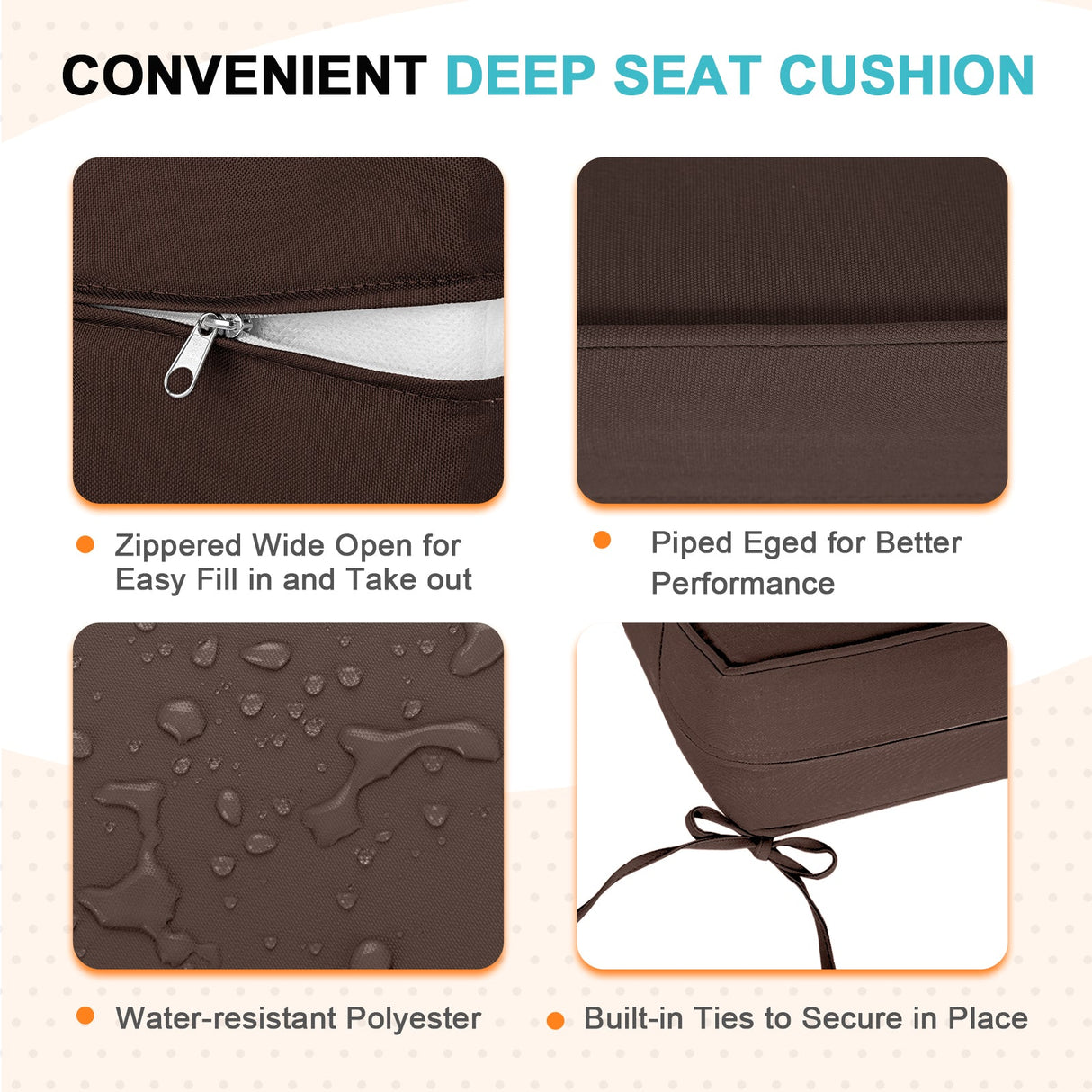 Outdoor Deep Seat Cushion Set, 25 x 25 x 5 inch, Set of 4 - Eagle Peak