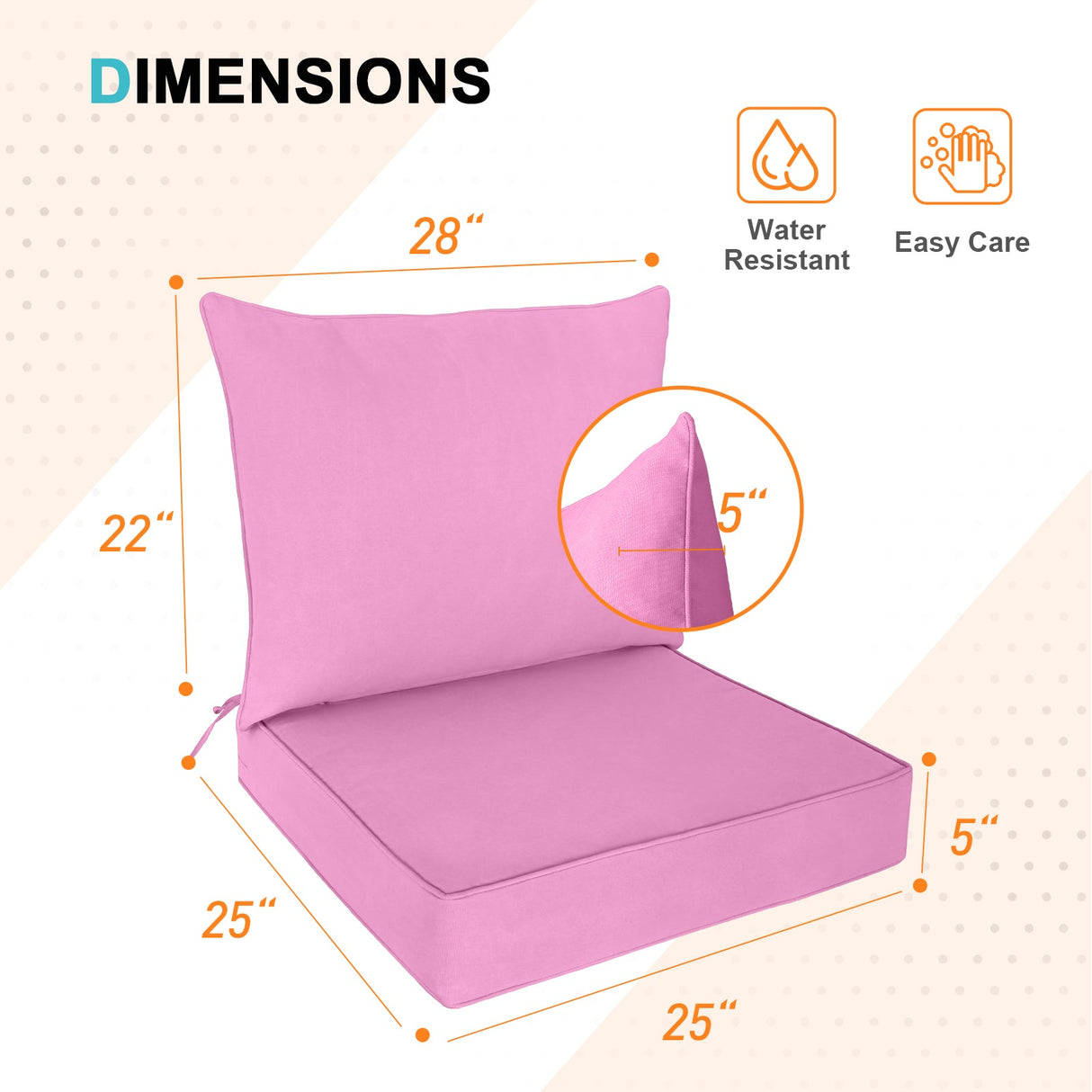 Outdoor Deep Seat Cushion Set, 25 x 25 x 5 inch, Set of 4 - Eagle Peak Custom Canopy Tent
