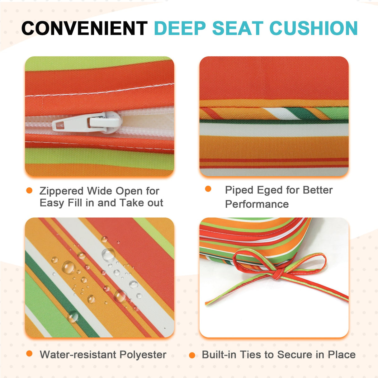 Outdoor Deep Seat Patio Seat Cushion Set, 25x25x5 inch, 2 - Piece Back Chair Cushion - Eagle Peak Custom Canopy Tent