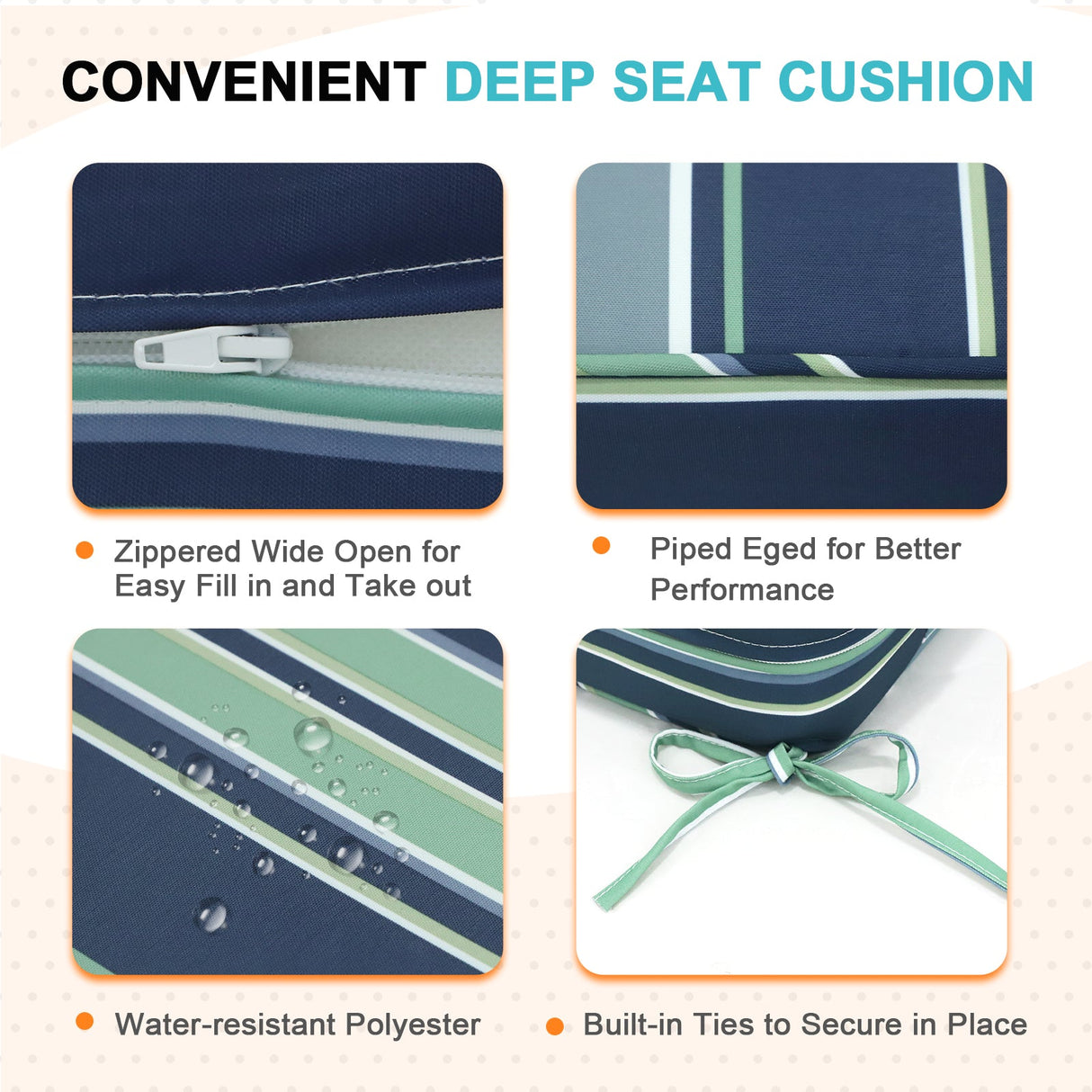 Outdoor Deep Seat Patio Seat Cushion Set, 25x25x5 inch, 2 - Piece Back Chair Cushion - Eagle Peak Custom Canopy Tent