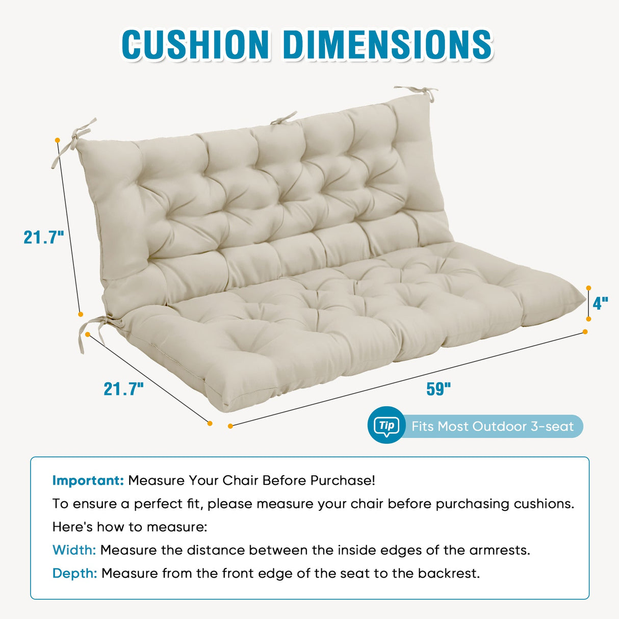 Outdoor Porch 2 - 3 Seater Swing Cushion,59"x43" - Eagle Peak Custom Canopy Tent