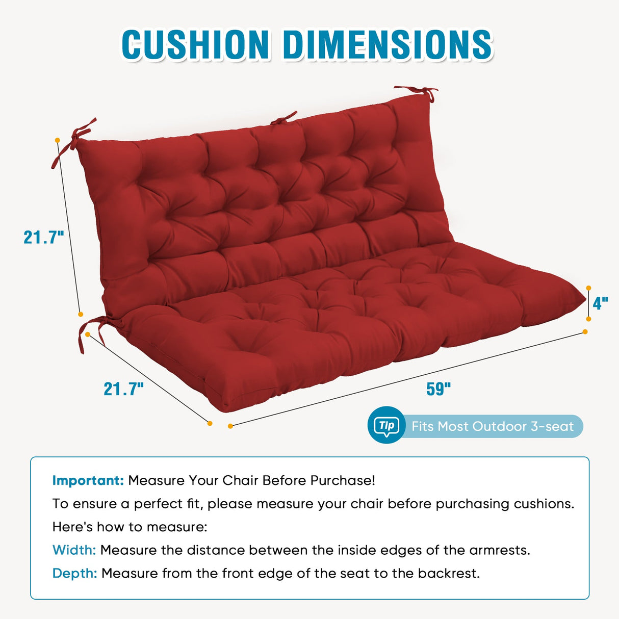 Outdoor Porch 2 - 3 Seater Swing Cushion,59"x43" - Eagle Peak Custom Canopy Tent