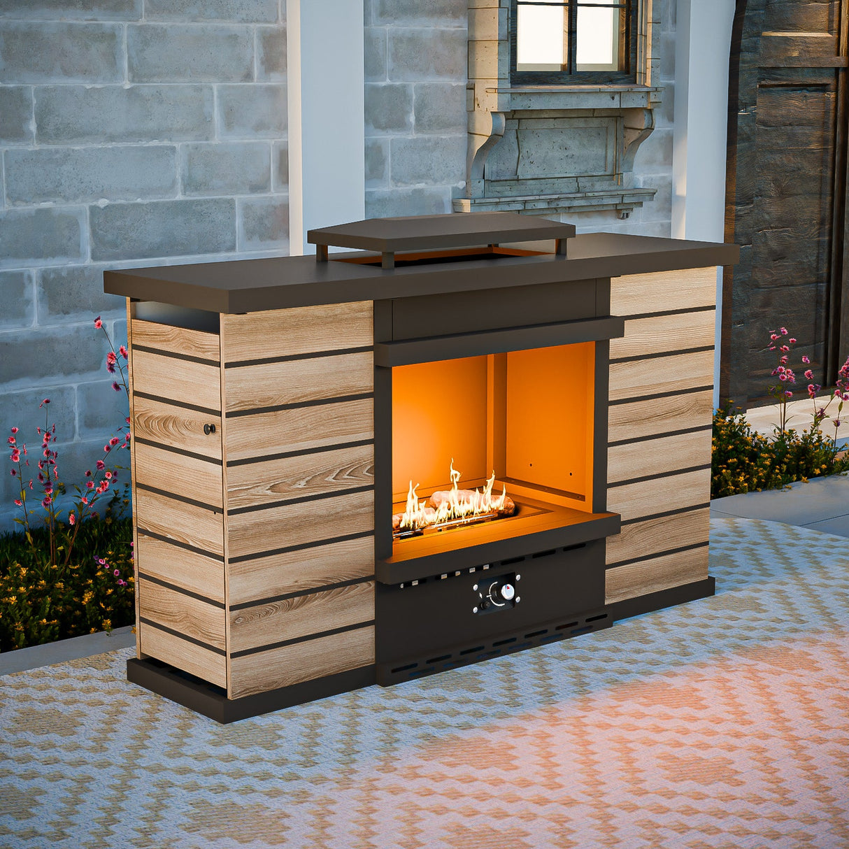 Outdoor Propane Fireplace with Hidden Storage & Adjustable Flame, Gray/Tan - Eagle Peak Custom Canopy Tent