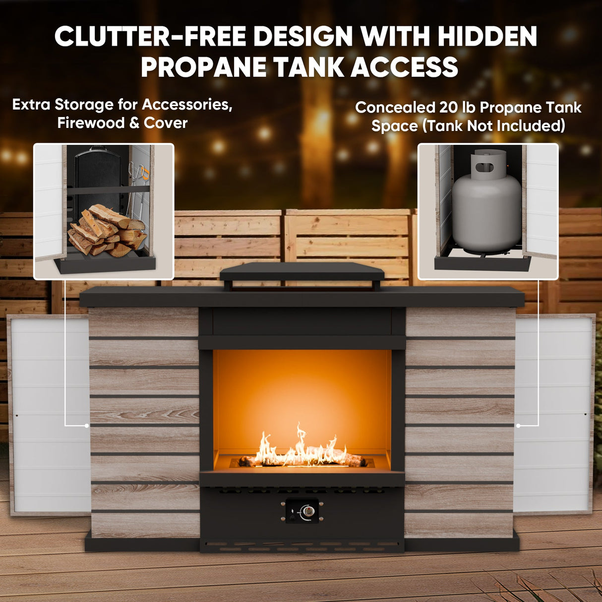 Outdoor Propane Fireplace with Hidden Storage & Adjustable Flame, Gray/Tan - Eagle Peak Custom Canopy Tent