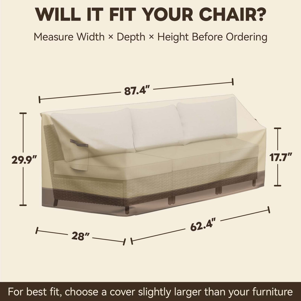 Patio Furniture Cover, 3 Seat Couch 87.5''W×28''D×30''H - Eagle Peak®