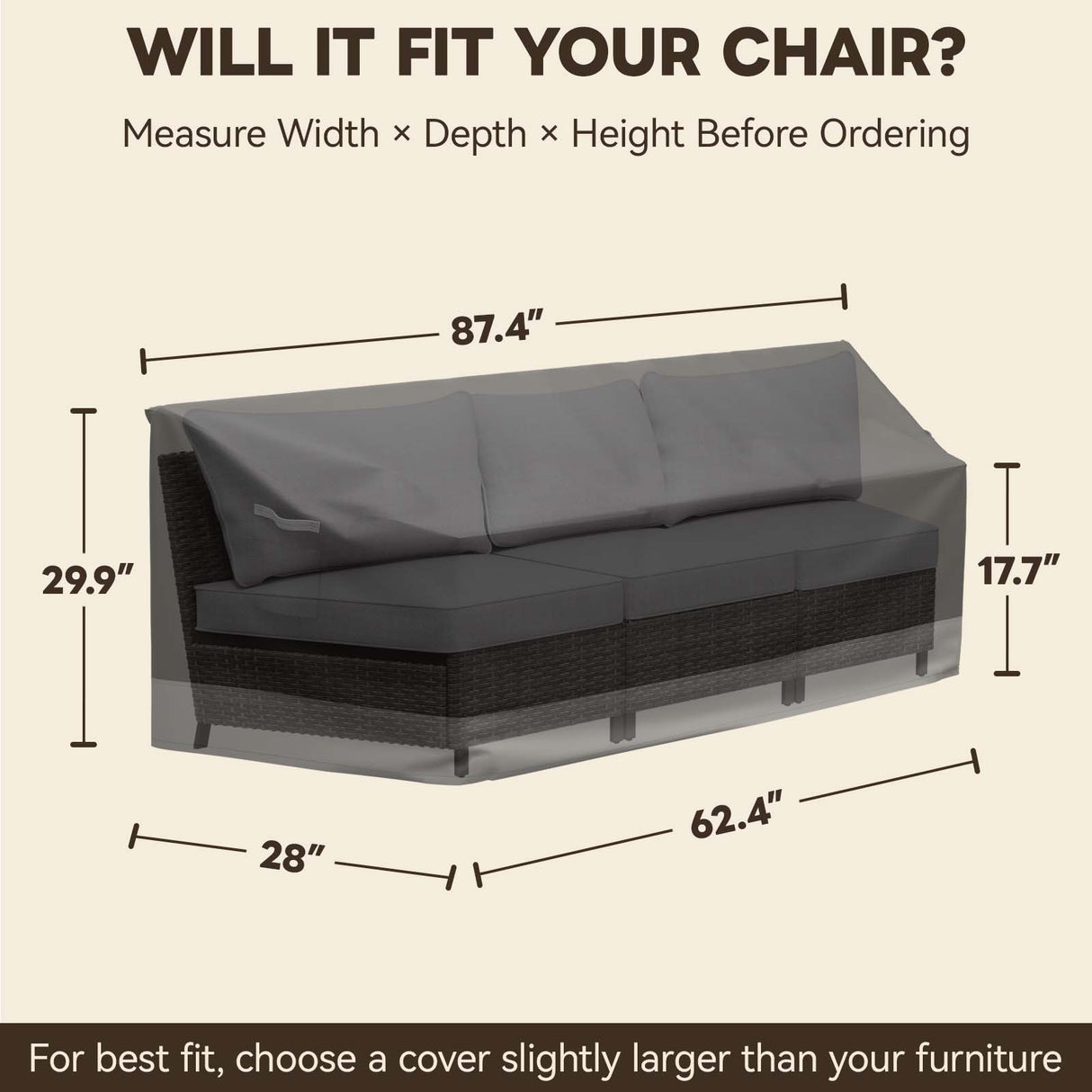 Patio Furniture Cover, 3 Seat Couch 87.5''W×28''D×30''H - Eagle Peak®
