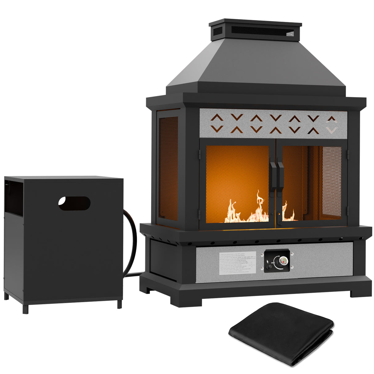 Outdoor Propane Fireplace 50,000 BTU Gas Fireplace with Locking Mesh Doors
