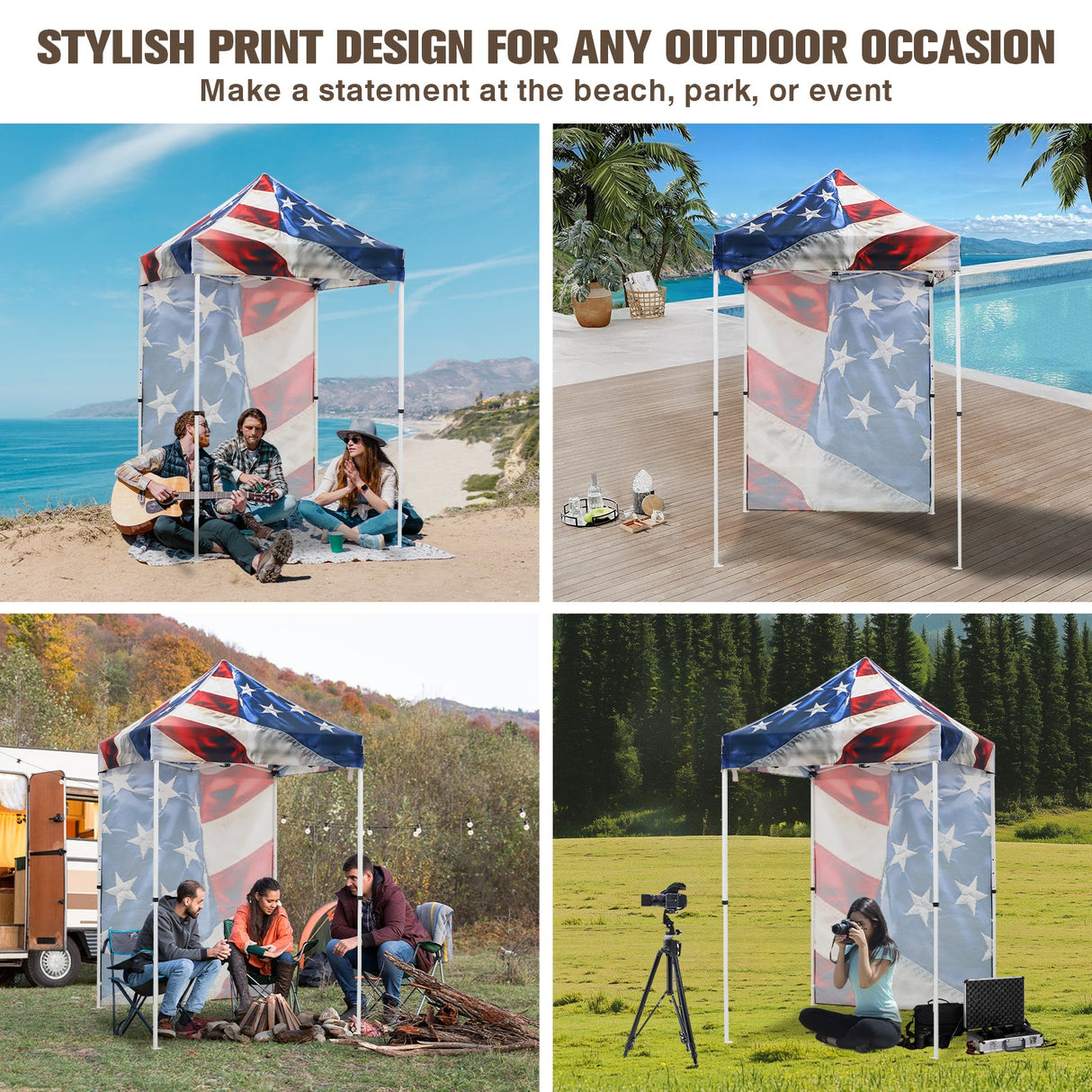 Pop up Canopy 5x5 with One Removable Sunwall, Carry Bag Included - Eagle Peak Custom Canopy Tent