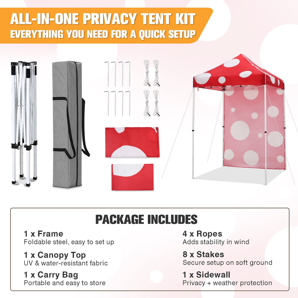 Pop up Canopy 5x5 with One Removable Sunwall, Carry Bag Included - Eagle Peak Custom Canopy Tent