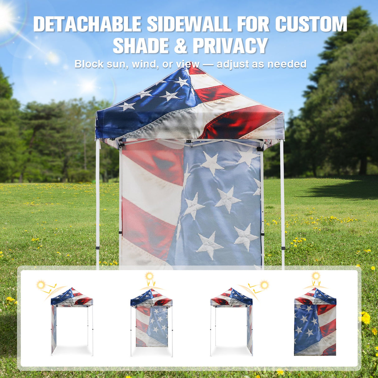 Pop up Canopy 5x5 with One Removable Sunwall, Carry Bag Included - Eagle Peak Custom Canopy Tent
