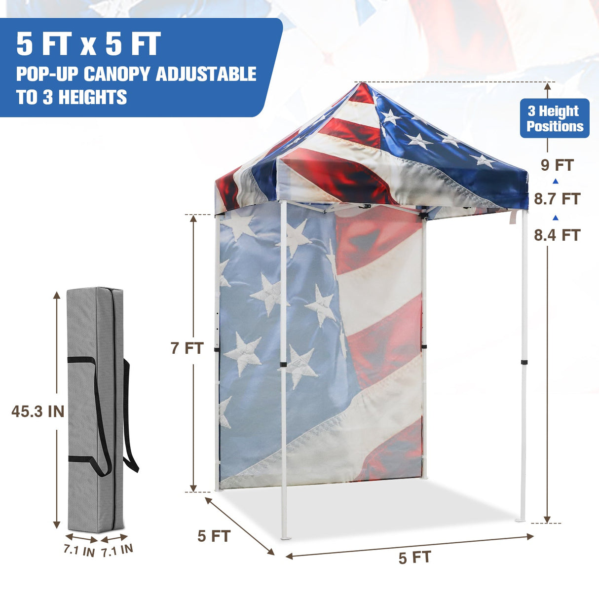 Pop up Canopy 5x5 with One Removable Sunwall, Carry Bag Included - Eagle Peak Custom Canopy Tent