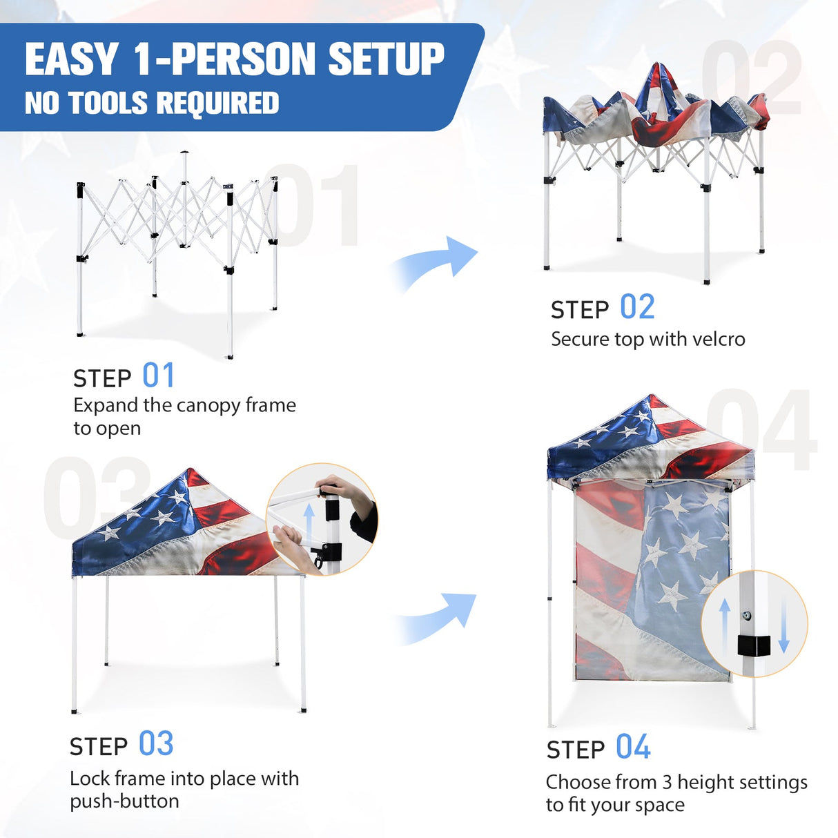 Pop up Canopy 5x5 with One Removable Sunwall, Carry Bag Included - Eagle Peak Custom Canopy Tent