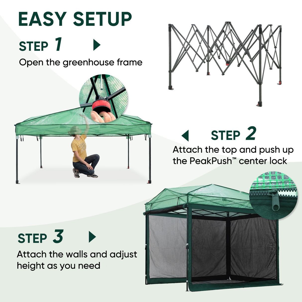 Pop up Greenhouse with Interchangeable PE & Mesh Wall Panels, 8x6/8x12 ft - Eagle Peak®