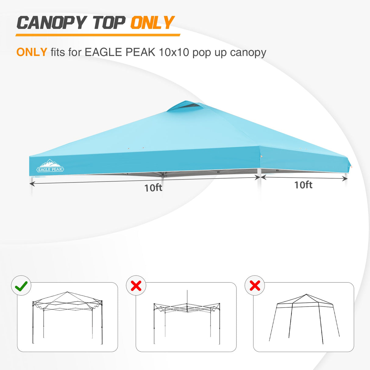 Replacement Canopy Cover with Air Vent for 10x10 Pop Up Canopy Tent, Top Only - Eagle Peak Custom Canopy Tent