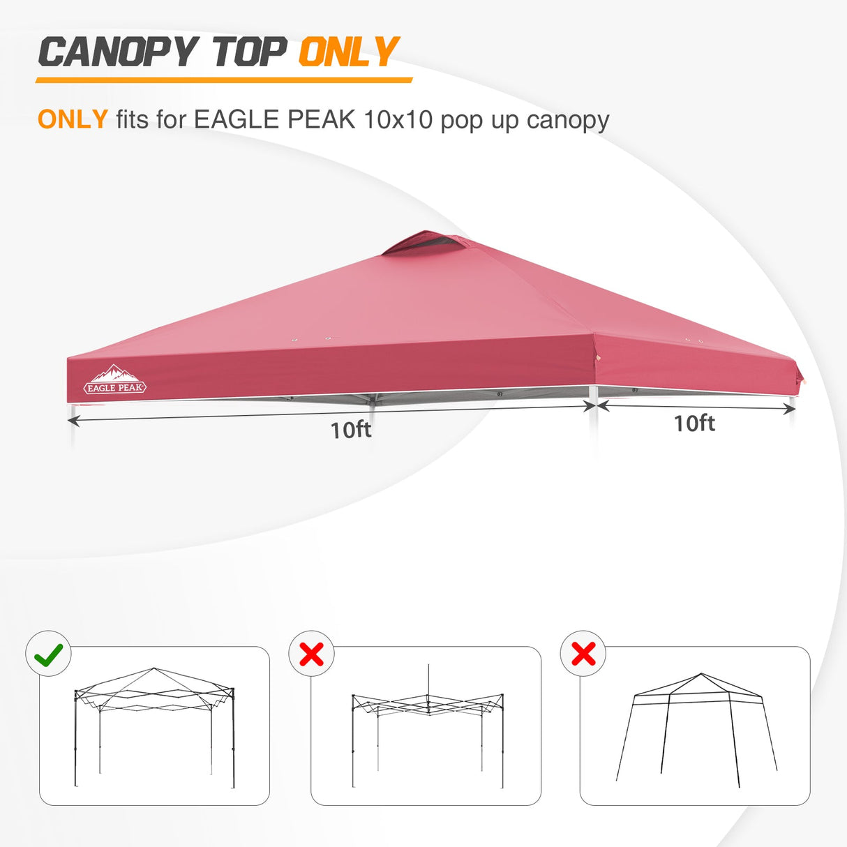 Replacement Canopy Cover with Air Vent for 10x10 Pop Up Canopy Tent, Top Only - Eagle Peak Custom Canopy Tent