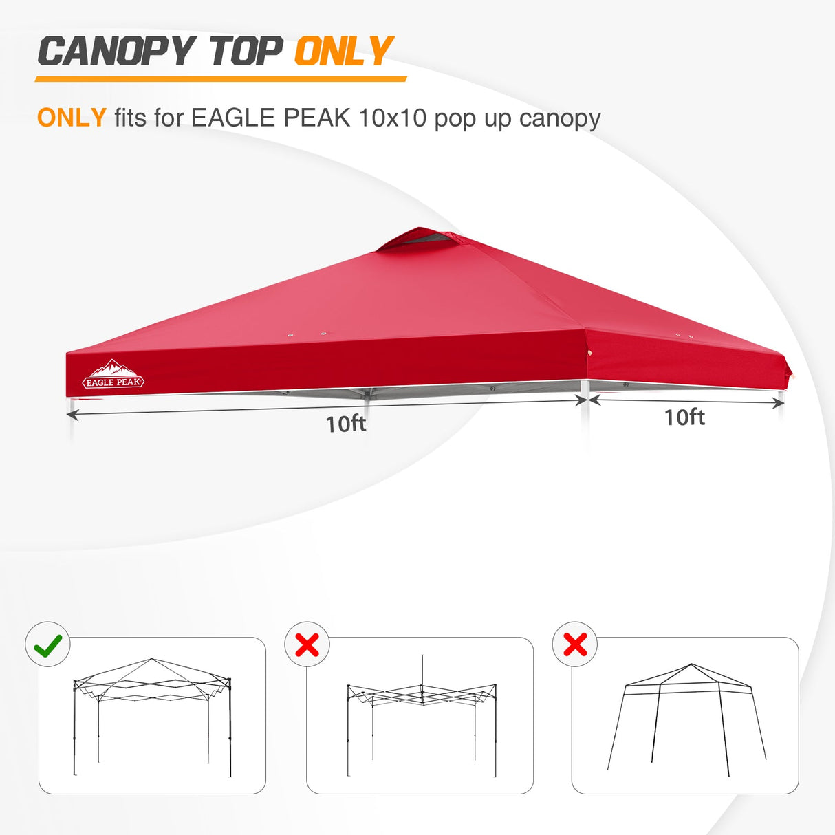 Replacement Canopy Cover with Air Vent for 10x10 Pop Up Canopy Tent, Top Only - Eagle Peak Custom Canopy Tent