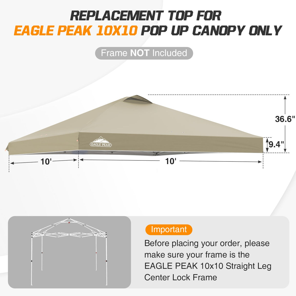 Replacement Canopy Cover with Air Vent for 10x10 Pop Up Canopy Tent, Top Only - Eagle Peak Custom Canopy Tent