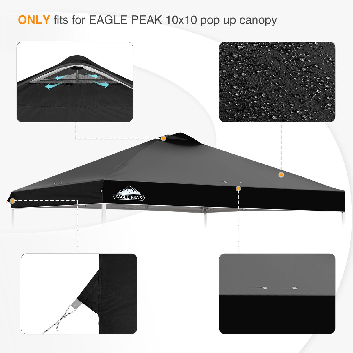 Replacement Canopy Cover with Air Vent for 10x10 Pop Up Canopy Tent, Top Only - Eagle Peak Custom Canopy Tent