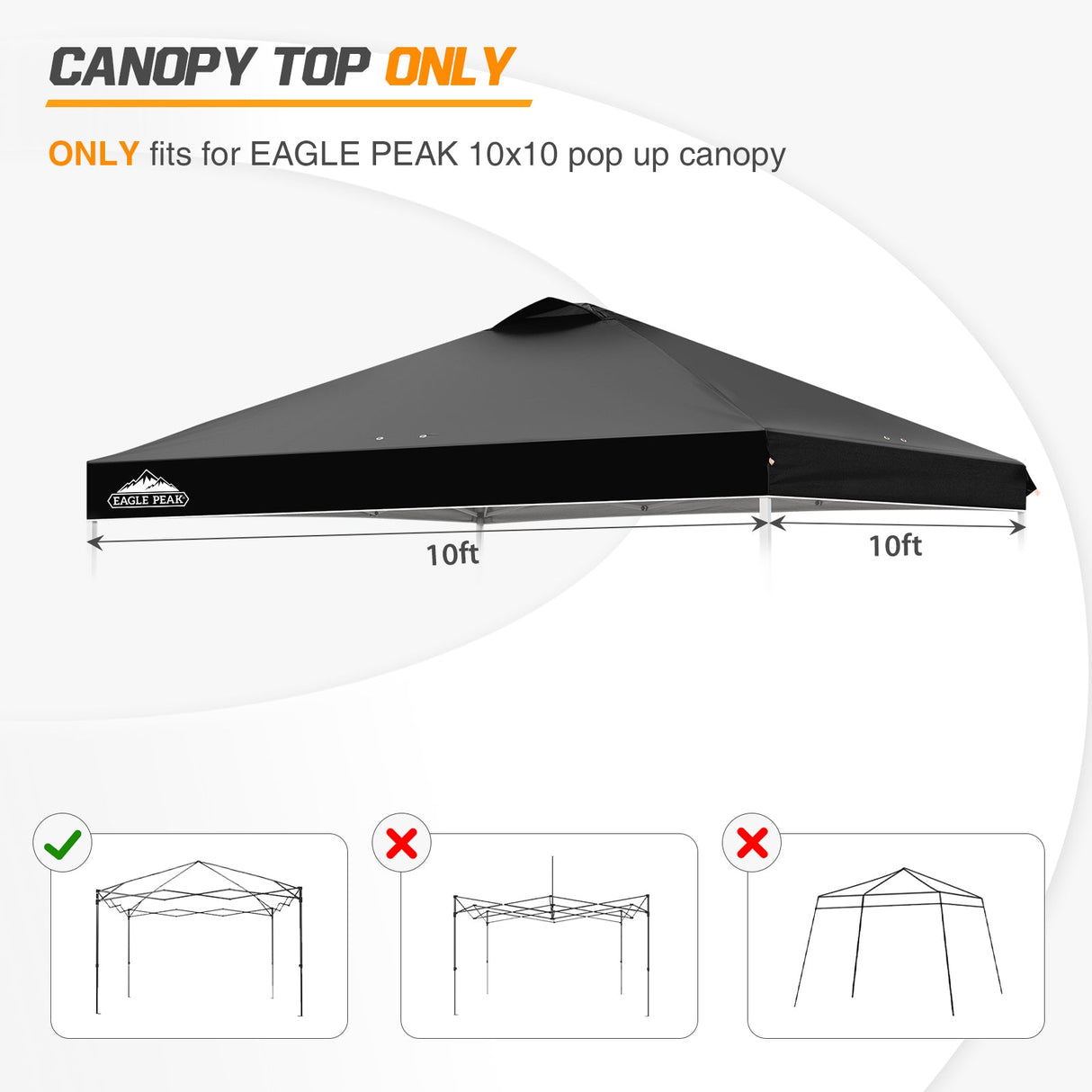 Replacement Canopy Cover with Air Vent for 10x10 Pop Up Canopy Tent, Top Only - Eagle Peak Custom Canopy Tent