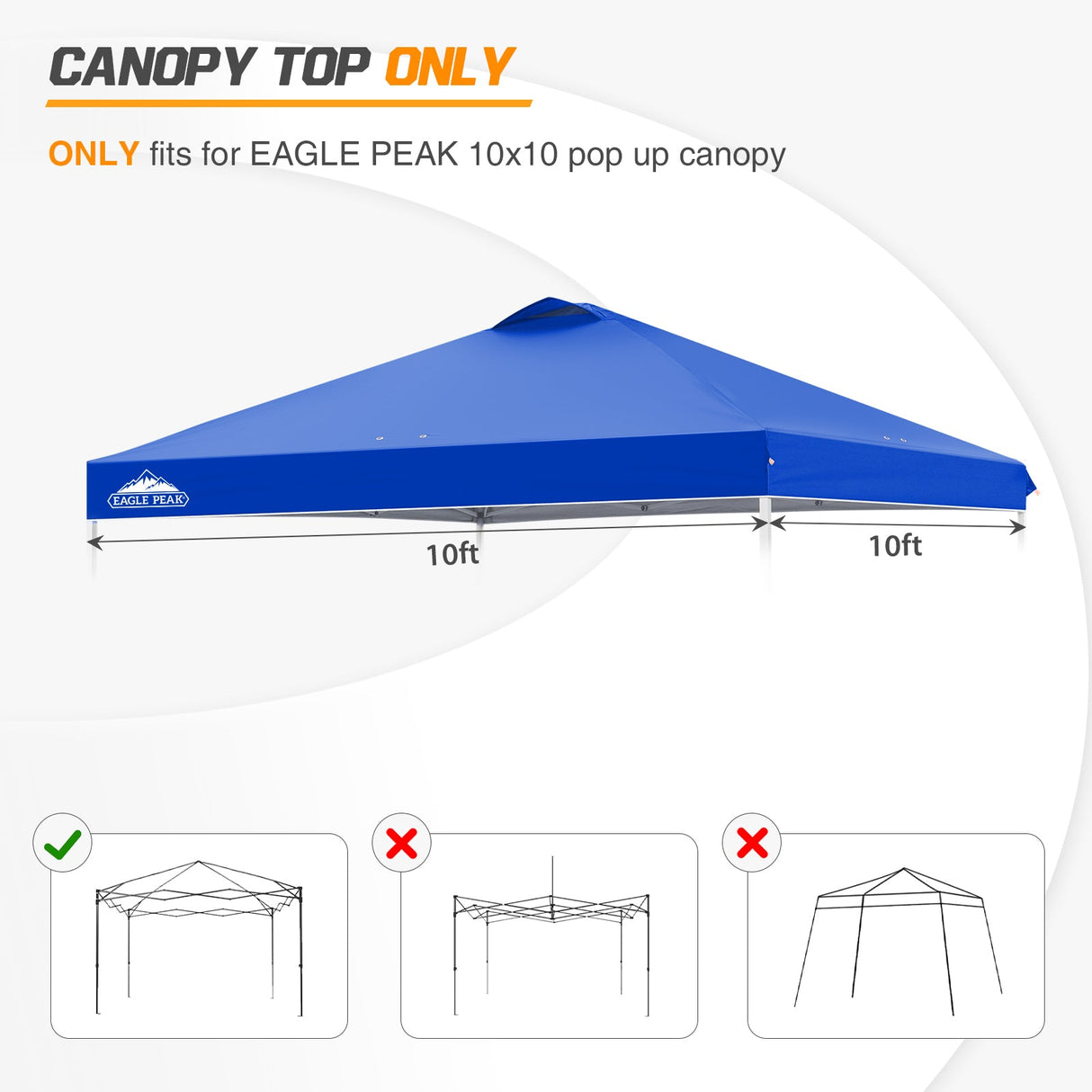 Replacement Canopy Cover with Air Vent for 10x10 Pop Up Canopy Tent, Top Only - Eagle Peak Custom Canopy Tent