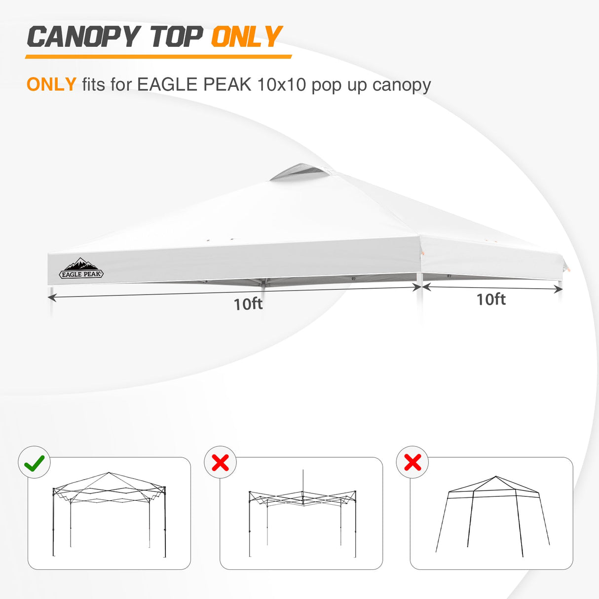 Replacement Canopy Cover with Air Vent for 10x10 Pop Up Canopy Tent, Top Only - Eagle Peak Custom Canopy Tent
