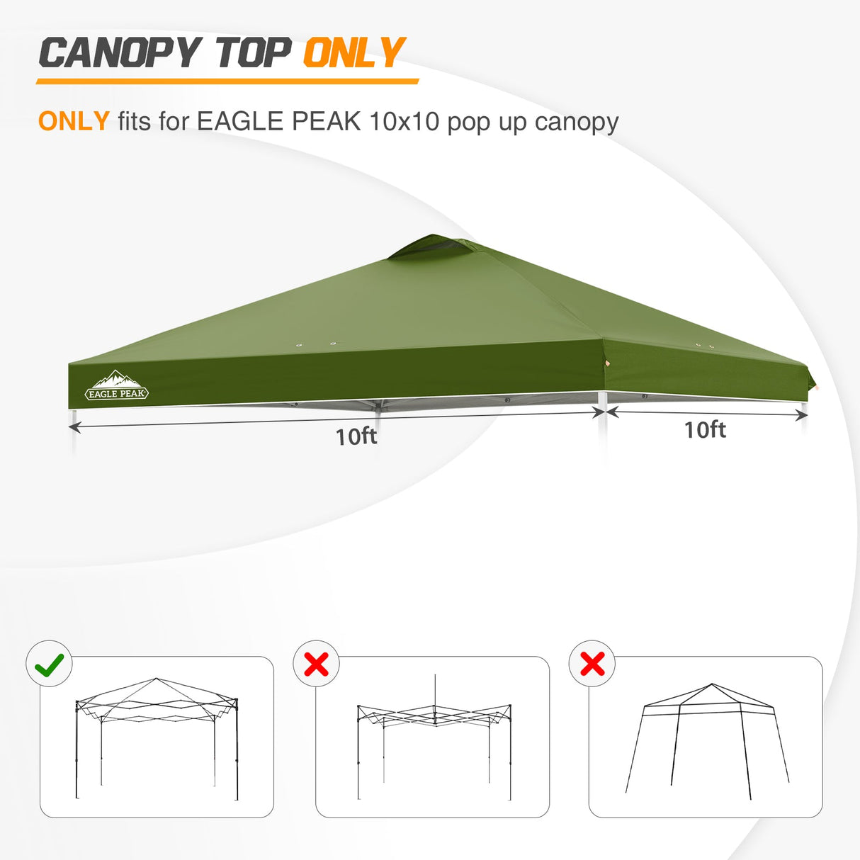 Replacement Canopy Cover with Air Vent for 10x10 Pop Up Canopy Tent, Top Only - Eagle Peak Custom Canopy Tent