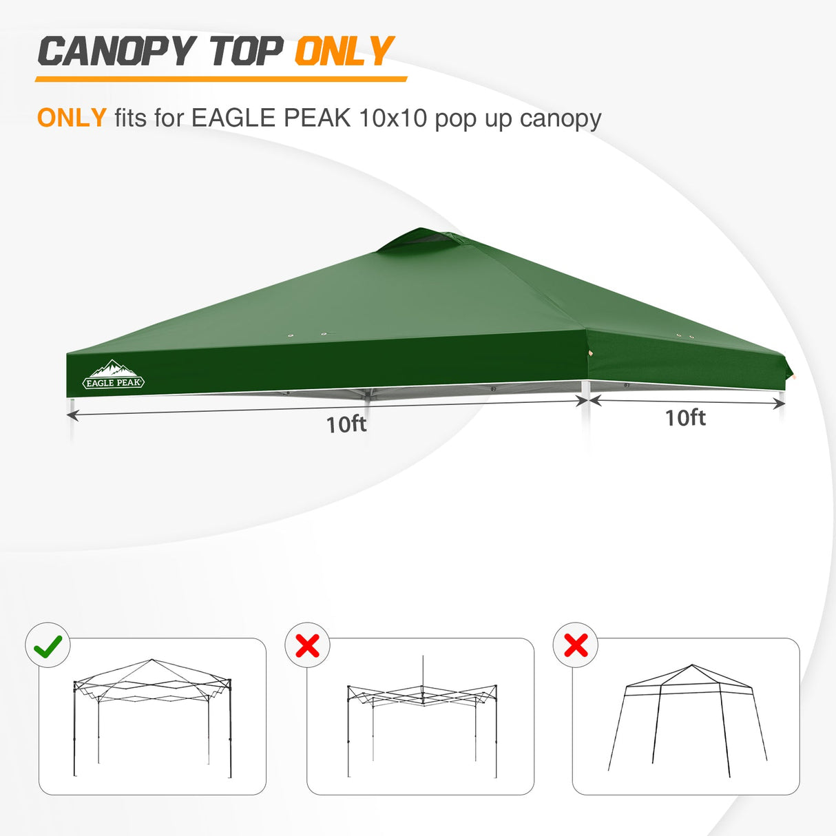 Replacement Canopy Cover with Air Vent for 10x10 Pop Up Canopy Tent, Top Only - Eagle Peak Custom Canopy Tent