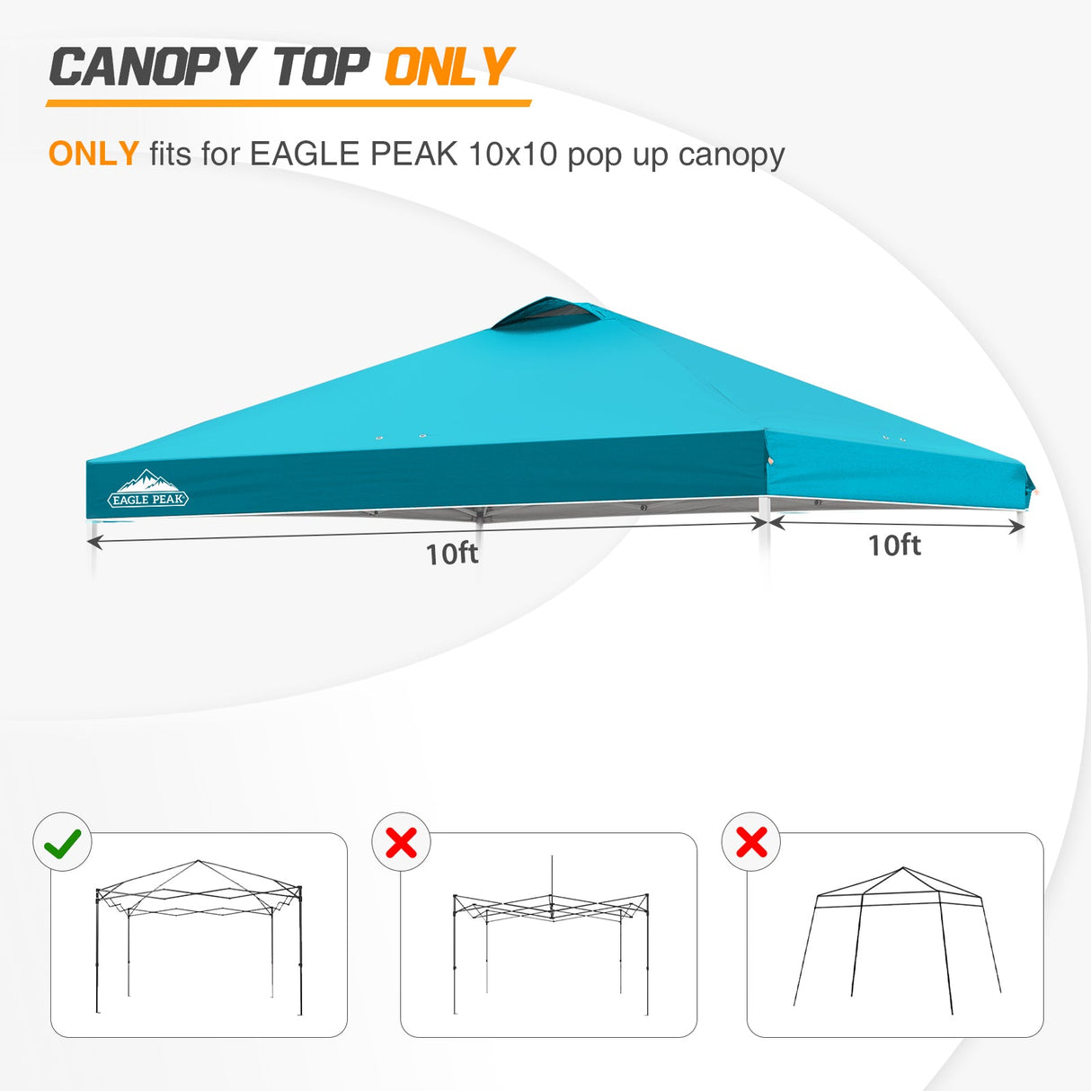 Replacement Canopy Cover with Air Vent for 10x10 Pop Up Canopy Tent, Top Only - Eagle Peak Custom Canopy Tent