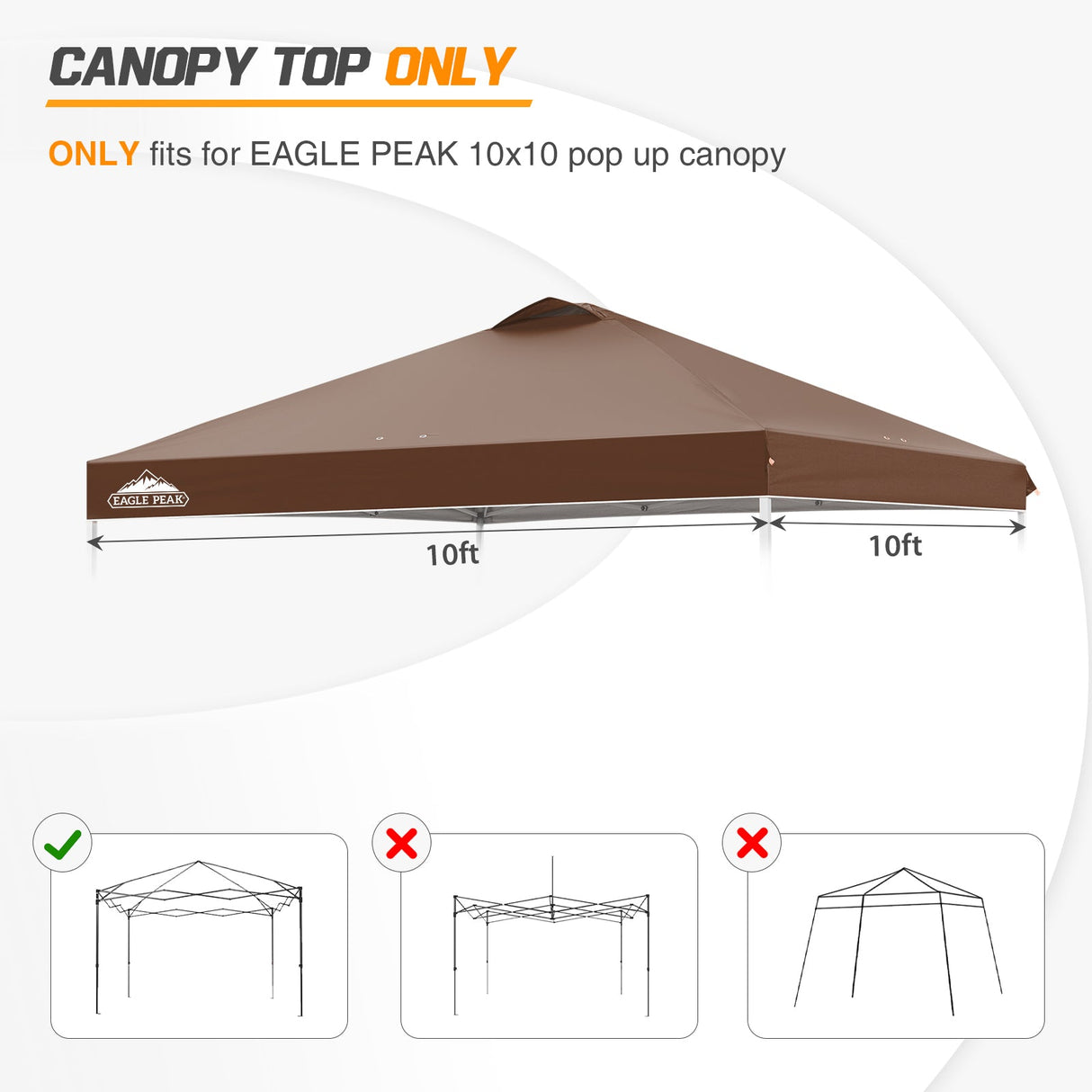 Replacement Canopy Cover with Air Vent for 10x10 Pop Up Canopy Tent, Top Only - Eagle Peak Custom Canopy Tent